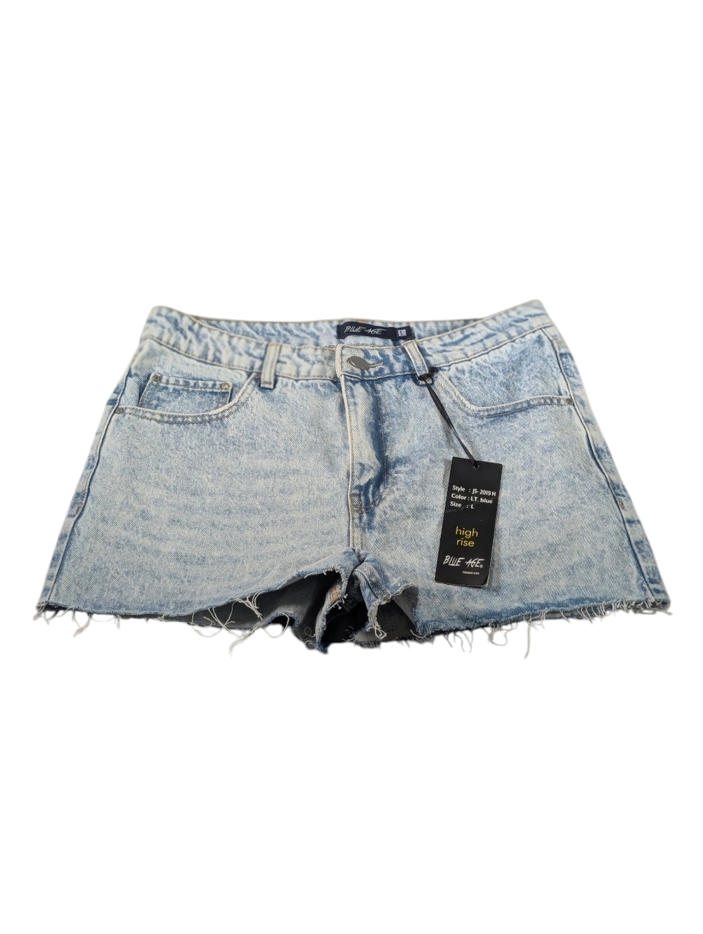 Blue Age High Rise Light Wash Denim Shorts with Raw Hem Size Large
